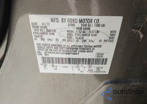 2013 Ford Edge Limited z USA, uszkodzony, nr VIN 2FMDK3KC9DBB75867